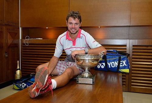 Stan Wawrinka with the 2015 French Open Trophy