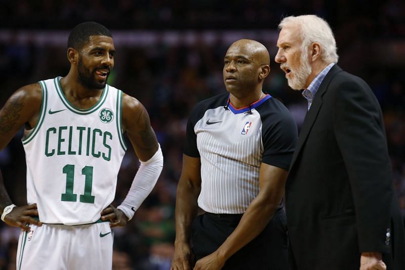 Kyrie Irving and Gregg Popovich