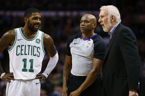 Kyrie Irving and Gregg Popovich