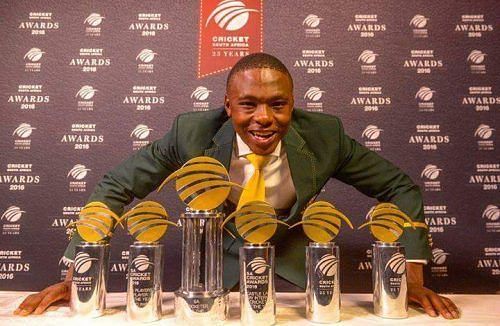 Rabada with the awards he won at the CSA Awards