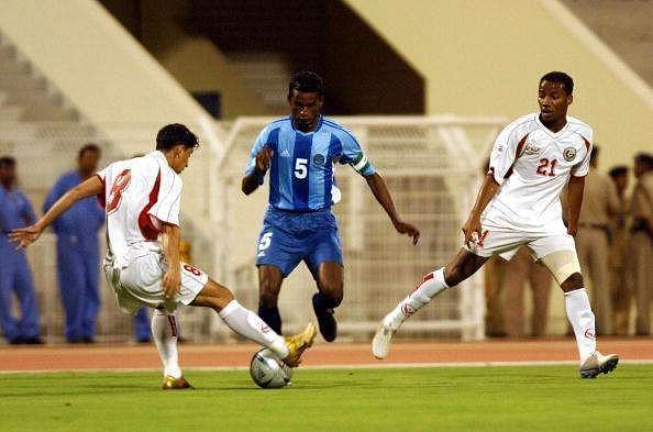 Climax Lawrence lead the Indian team in the 2011 AFC Asian Cup