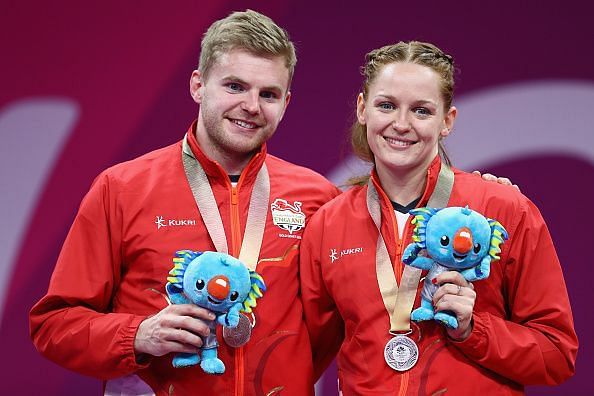 Marcus Ellis (left) with Lauren Smith at the 2018 CWG games
