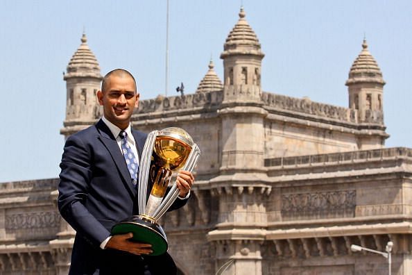 MS Dhoni with the 2011 ICC World Cup