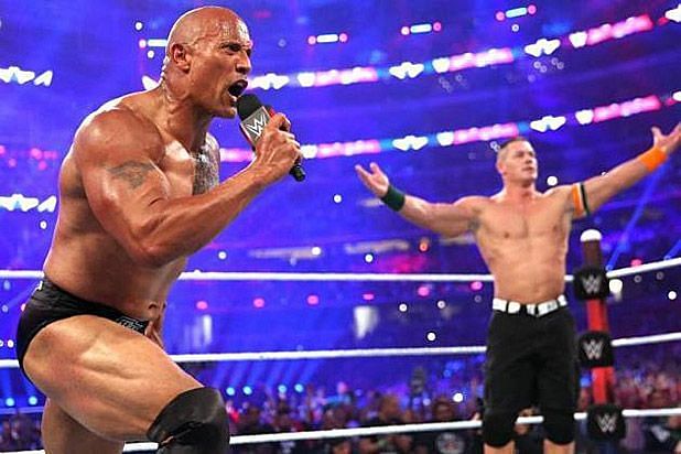 The Rock with John Cena at WrestleMania 32