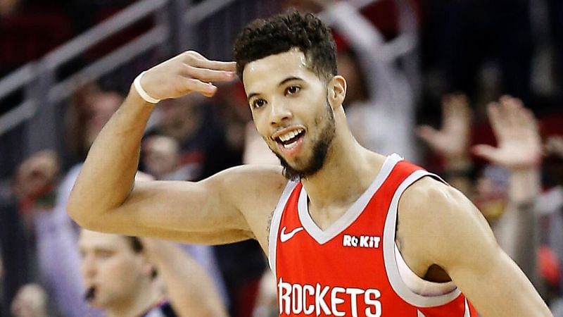 Michael Carter-Williams celebrates after making the record breaking 3-pointer