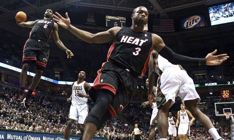 LeBron James and Dwyane Wade with the famous poster alley-oop against Milwaukee Bucks
