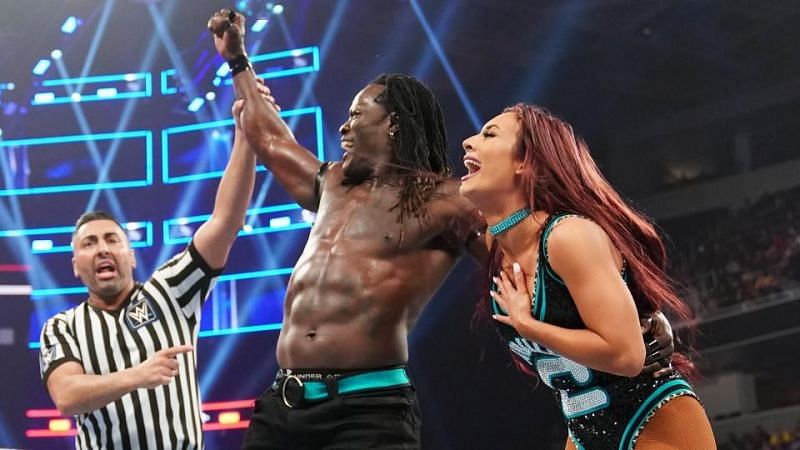 R Truth and Carmella after winning