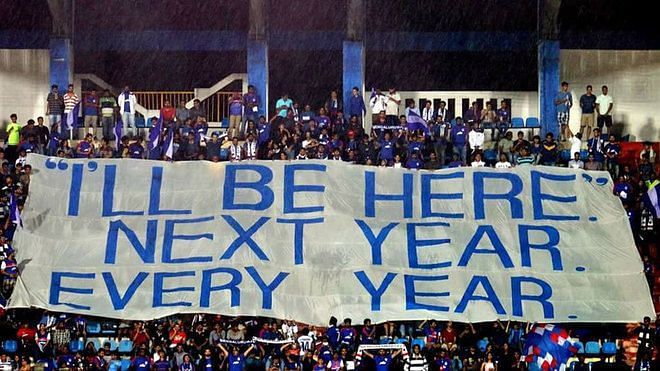 A banner displayed by West Block Blues, the Bengaluru FC fan group