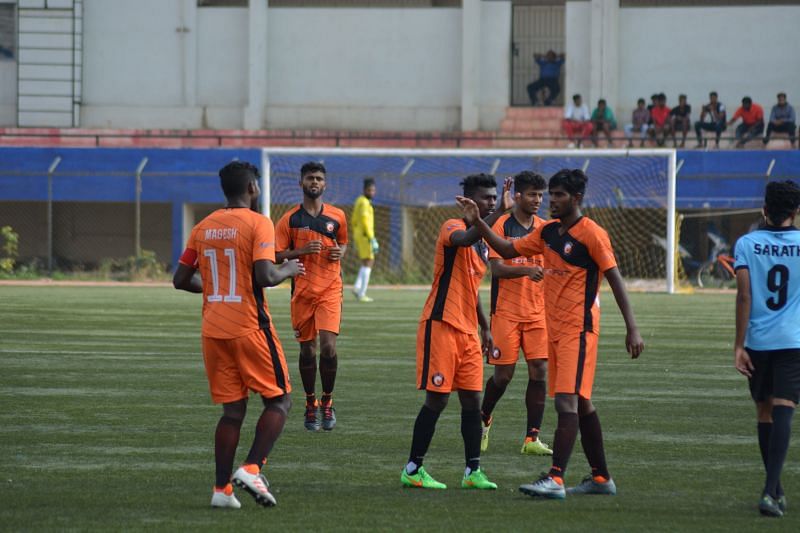 South United FC celebrate the only goal of the game