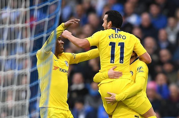 Brighton &amp; Hove Albion v Chelsea FC - Pedro celebrating his goal (Chelsea 1-0 Brighton)