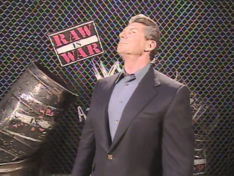 Vince McMahon gloats in the cold open of the March 26, 2001, Raw and Nitro