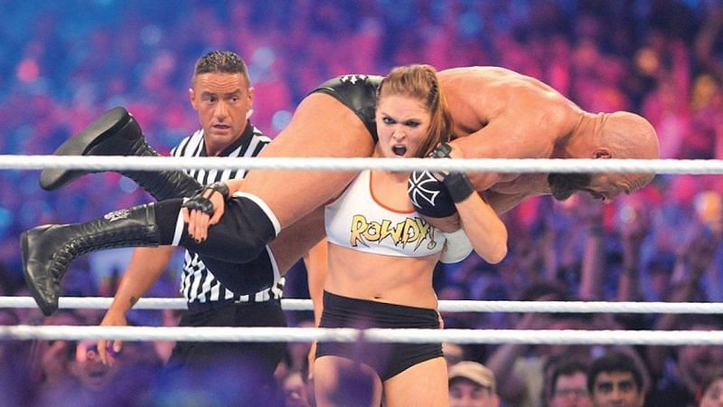 Ronda Rousey and Triple H at Wrestlemania
