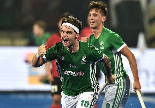 Ireland's Alan Sothern celebrates after scoring his teams' solitary goal against China