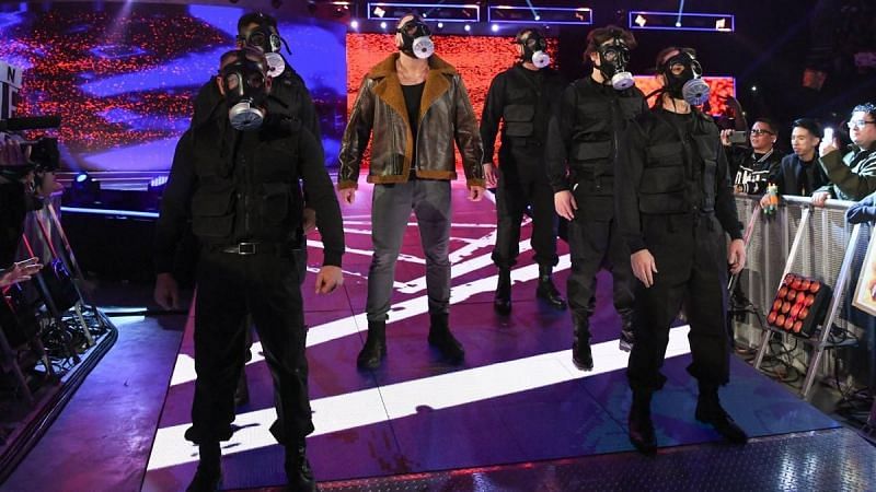 Ambrose enters in a gas mask to Monday Night RAW.