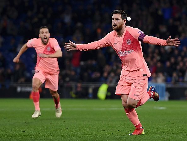 Messi registered two well taken free kicks, and a fine assist against Espanyol