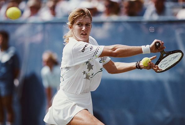 Steffi Graf at the United States Open Tennis Championship of 1988 - victory here enabled her to complete the &#039;Golden Slam&#039;