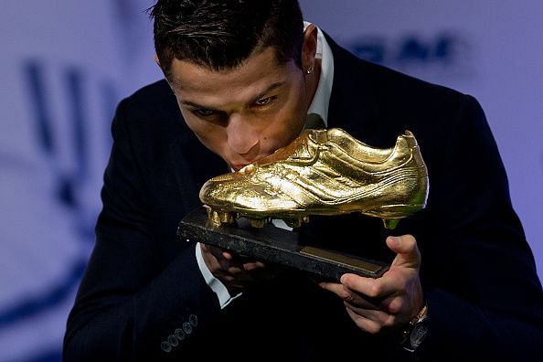 Cristiano Ronaldo receives a Golden Boot award