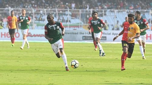 Dipanda Dicka (left) scored a brace in the last Kolkata Derby in the I-League