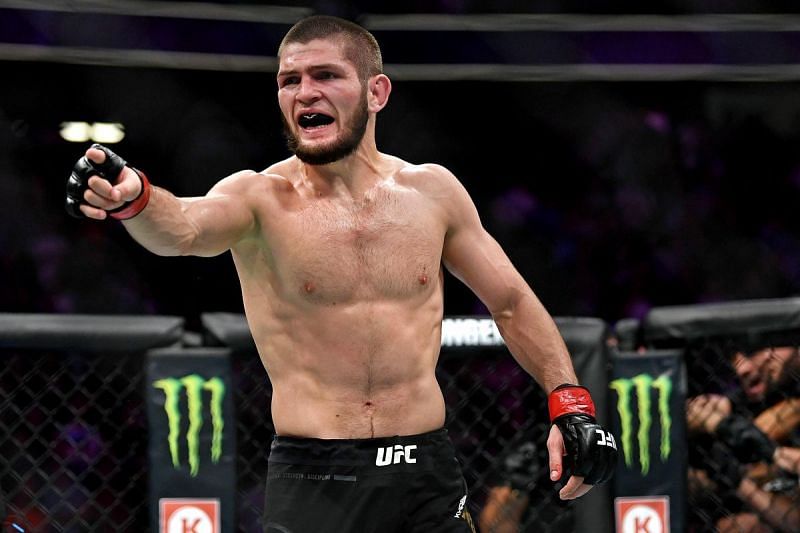 Khabib moments before jumping over the Octagon to lay his hands on Dillon Danis at UFC 229!
