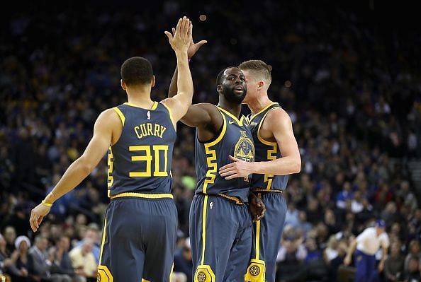 Steph Curry, Draymond Green and, Jonas Jerebko