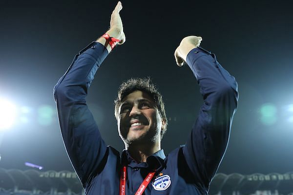 Bengaluru FC coach Carles Cuadrat acknowledges the fans after yet another win [Image: ISL]