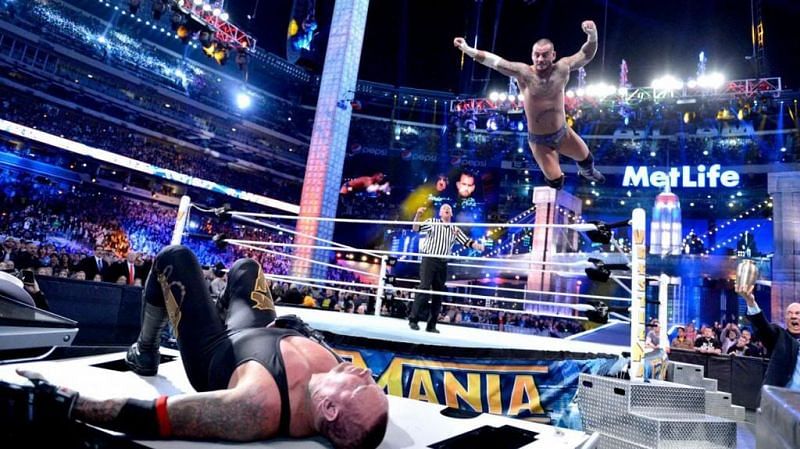 A moment from the WrestleMania encounter between the Undertaker and CM Punk
