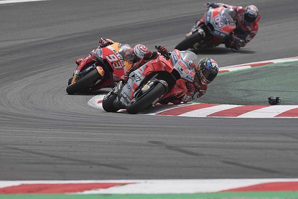 Lorenzo and Marquez battled for the top stop at the 2018 Catalan Grand Prix