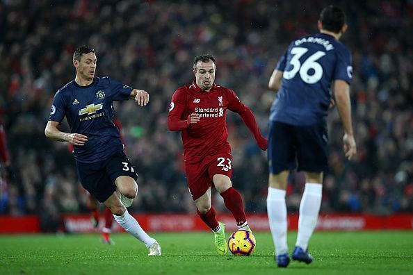 Matchwinner Shaqiri in action against United this past weekend