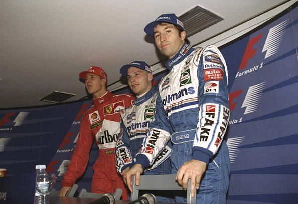 Michael Schumacher, Jacques Villenueve and Heinz-Harald Frentzen