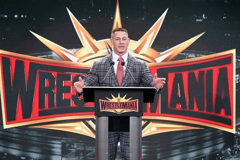 John Cena unveiling the official Wrestlemania 35 logo