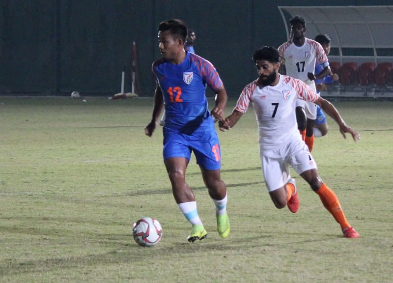Indian football team&#039;s practice match against itself