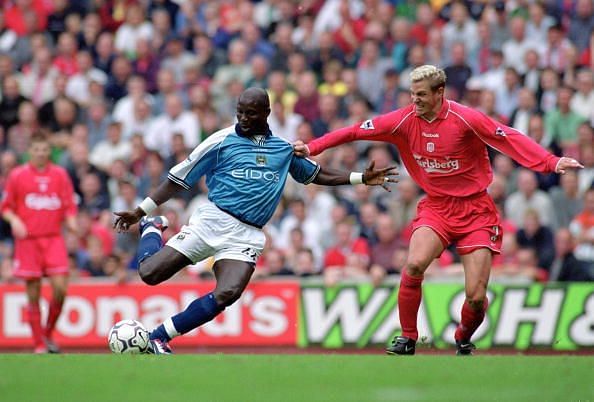 Weah against Liverpool for Man City in the PL.