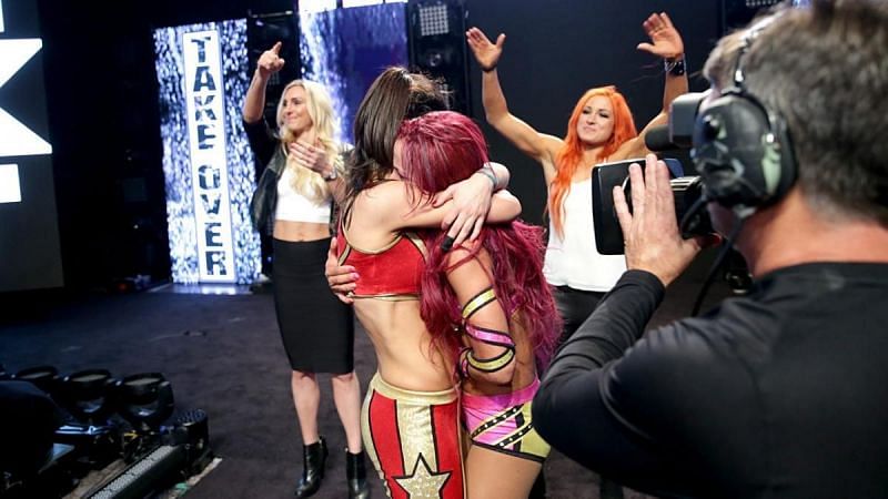 The Four Horsewomen of WWE celebrate after NXT Takeover: Respect