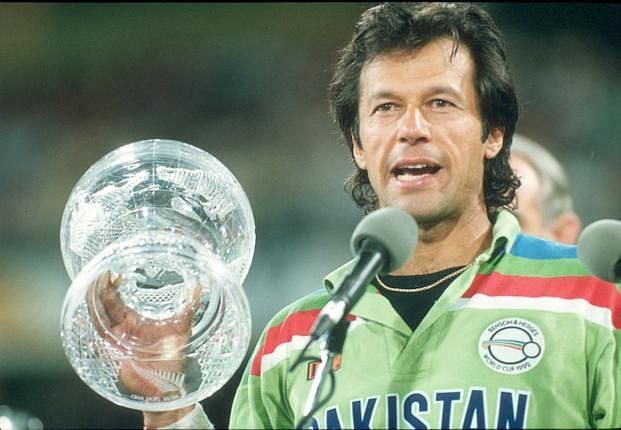 Imran Khan with the 1992 World Cup trophy.