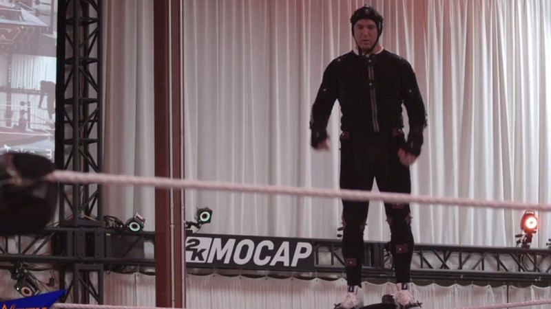 Shane McMahon prepares to fly as part of the motion capture for WWE 2K19.
