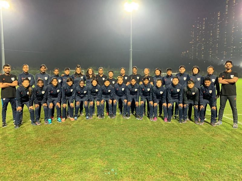 Players of the Indian Women&#039;s Football Team are all smiles after a training session