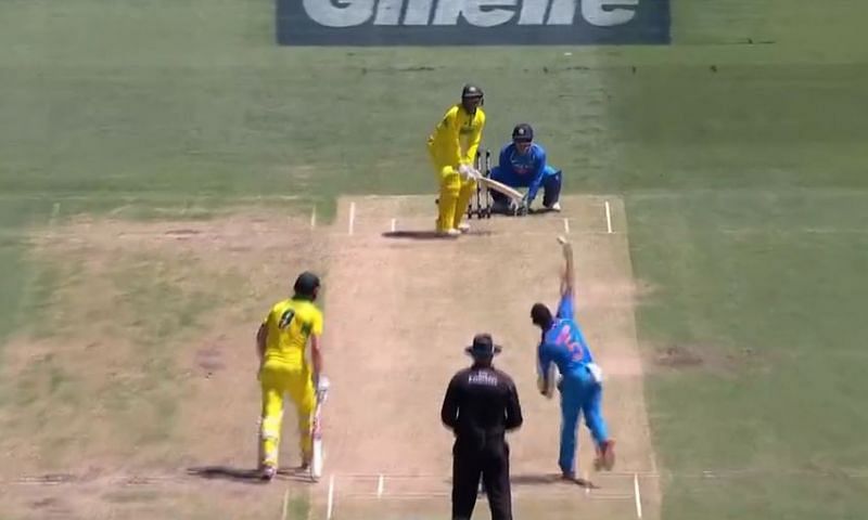 Screengrab of Rayudu bowling during the first ODI
