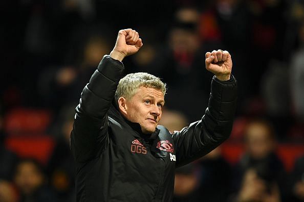 Ole celebrates after another win for his Manchester United side, who continue to gain momentum