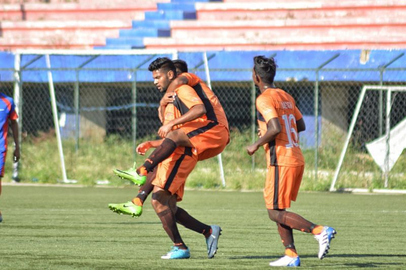 South United FC&#039;s goalscorer Riswanali celebrates his goal