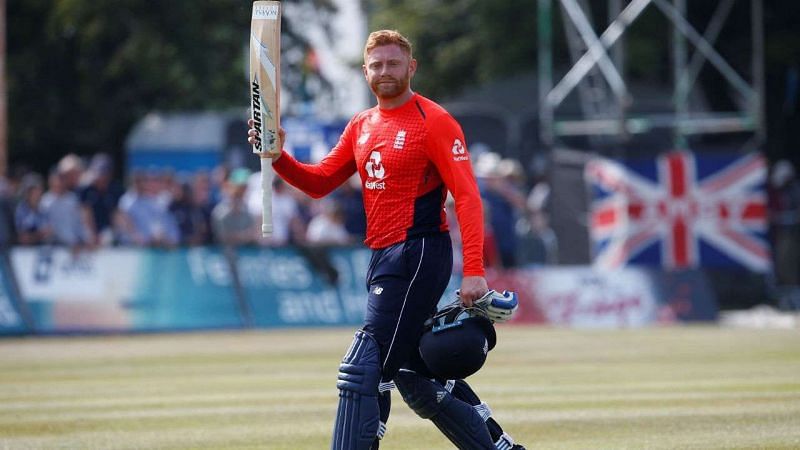 Jonny Bairstow celebrating his century against Scotland in 2018.