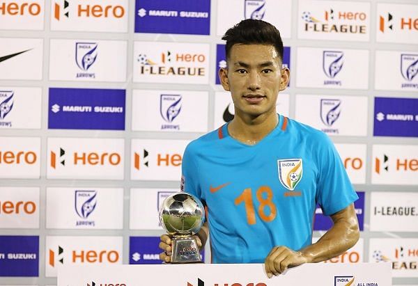 Asish Rai with the Hero of the Match trophy after the win over Shillong Lajong in November 2018