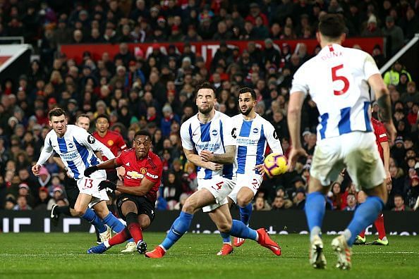Martial caused Brighton plenty of problems without scoring, though the hosts took advantage of their flaws