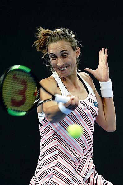 Petra Martic slams away during her first round match against Heather Watson