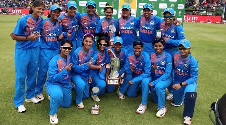The Indian women&#039;s team after defeating South Africa in both the T20s and ODIs