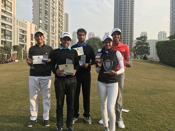 (From left) Shaurya Bhattacharya, winner in the Boys U-16 Category, Keshav Mishra in the Boys U-21 Category and Aryan Roopa Anand, winner, boys in the U-18 Category. Tanishka Kumar, Winner U-21 Girls and Pranavi Urs, U-16 Girls