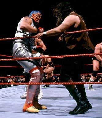 The Artist Formerly Known as Goldust battling against Mankind at the 1998 Royal Rumble