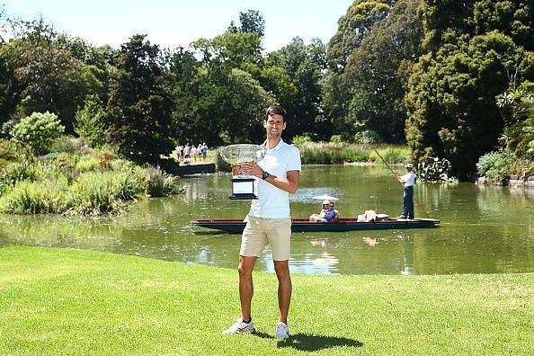 Novak Djokovic with the 2019 Australian Open Trophy