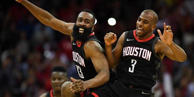 James Harden leading the Rockets to a win in Huston, TX