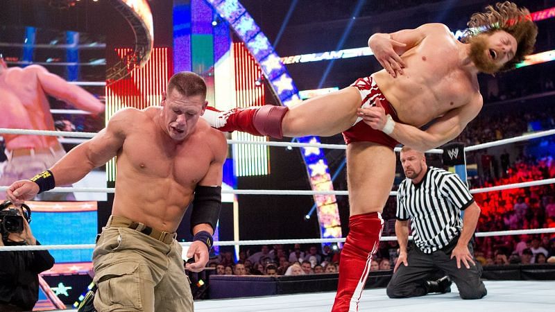 John Cena and Daniel Bryan battling at WWE Summerslam 2013