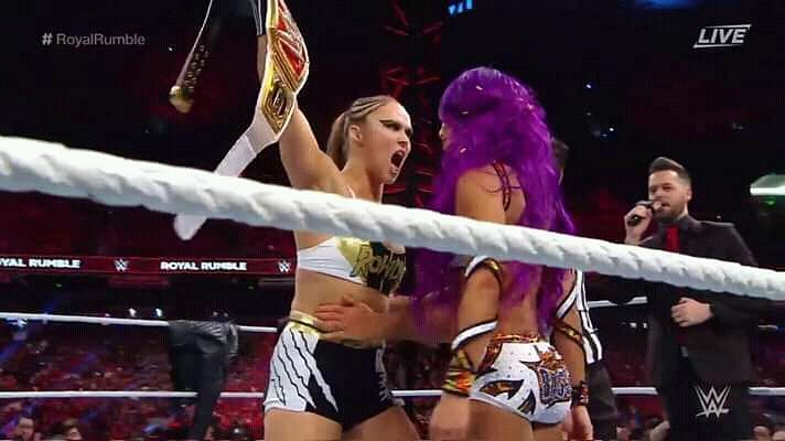 Ronda Rousey and Sasha Banks at Royal Rumble
